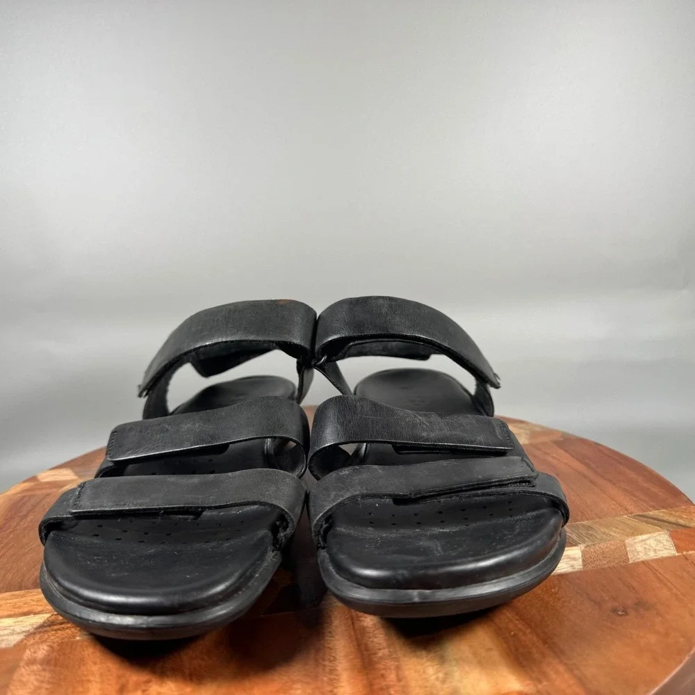 ECCO Simpil Black Leather Strappy Flat Sandals Women's EU 40 US 9-9.5